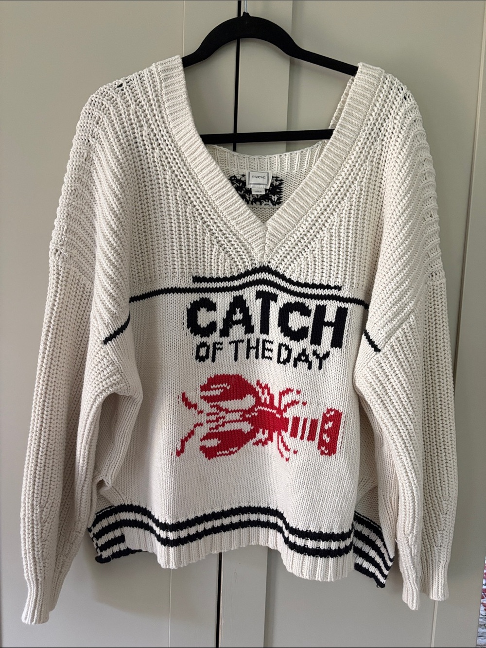 Maeve x Anthropologie Nautical Catch of the Day Lobster v-neck Sweater Sz XL